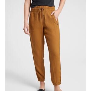 Athleta Cabo Linen Joggers Brown Drawstring Travel Pants Size 8